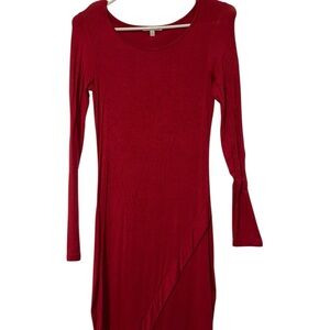 Red Long Sleeve Asymmetrical Dress